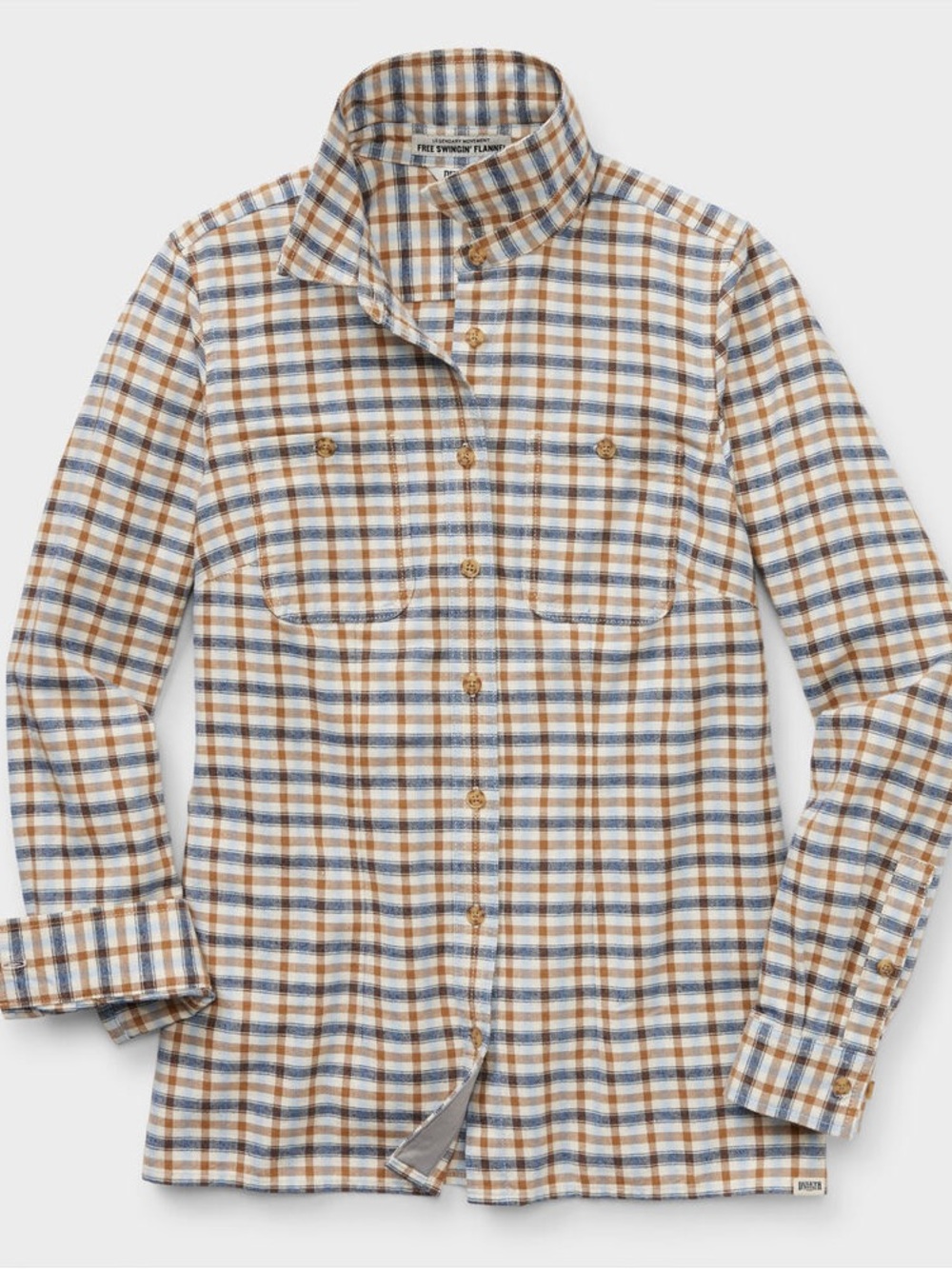 Duluth Trading Co Brown and Blue Plaid Free Swingin' Flannel Shirt